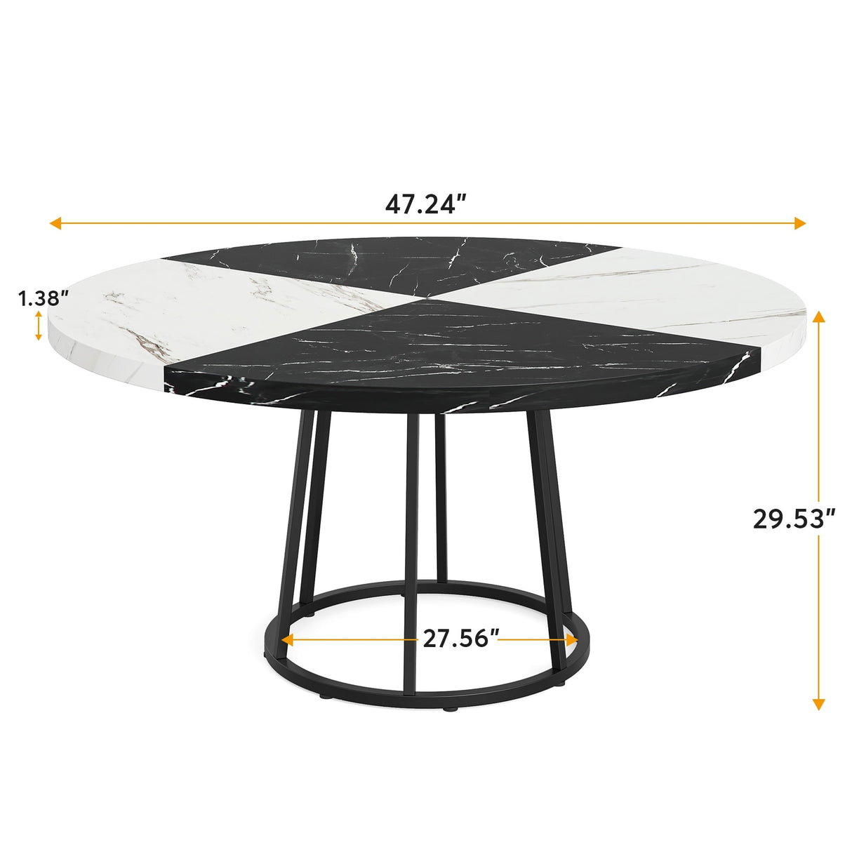 47 inch Large Round Dining Kitchen Dinner Table for 4 People with Faux Marble Tabletop for Kitchen Dining Room Living Room