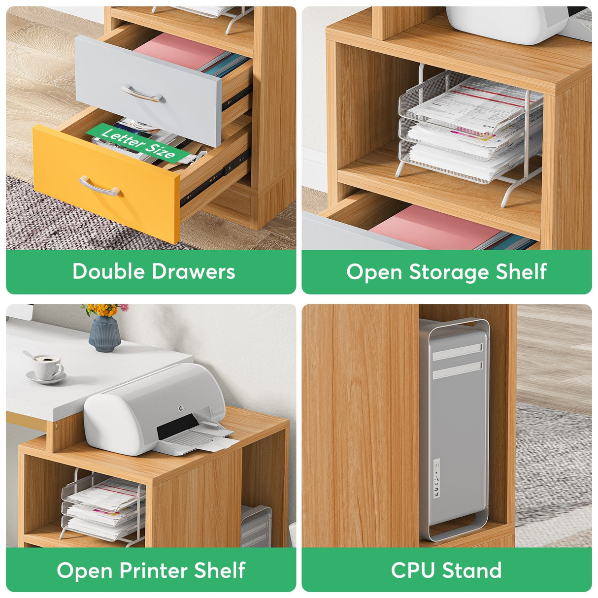 47 inch Modern Computer Desk with Two Drawers and Storage Shelves
