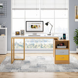 47 inch Modern Computer Desk with Two Drawers and Storage Shelves
