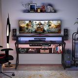 47 inche Computer Desk with Storage Shelf and Monitors Shelf, Gaming Gamer Desk