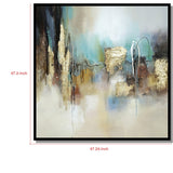 47 x 47 Hand Painted Abstract Design, Gold Foil, Black Frame, Blue, Gold - Blue, Gold, Black, Gray