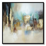 47 x 47 Hand Painted Abstract Design, Gold Foil, Black Frame, Blue, Gold - Blue, Gold, Black, Gray