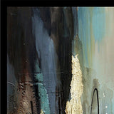 47 x 47 Hand Painted Abstract Design, Gold Foil, Black Frame, Blue, Gold - Blue, Gold, Black, Gray