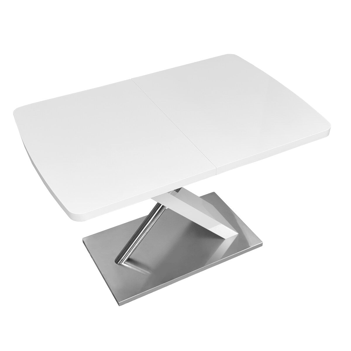47.25"-63" Glossy Dining Table for 4-6 People, Extendable Dining Table with Crossed Metal Base and Stainless Steel Tubes