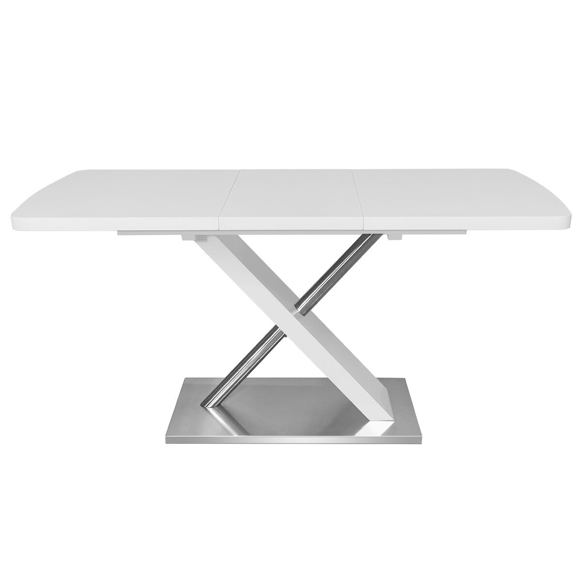 47.25"-63" Glossy Dining Table for 4-6 People, Extendable Dining Table with Crossed Metal Base and Stainless Steel Tubes
