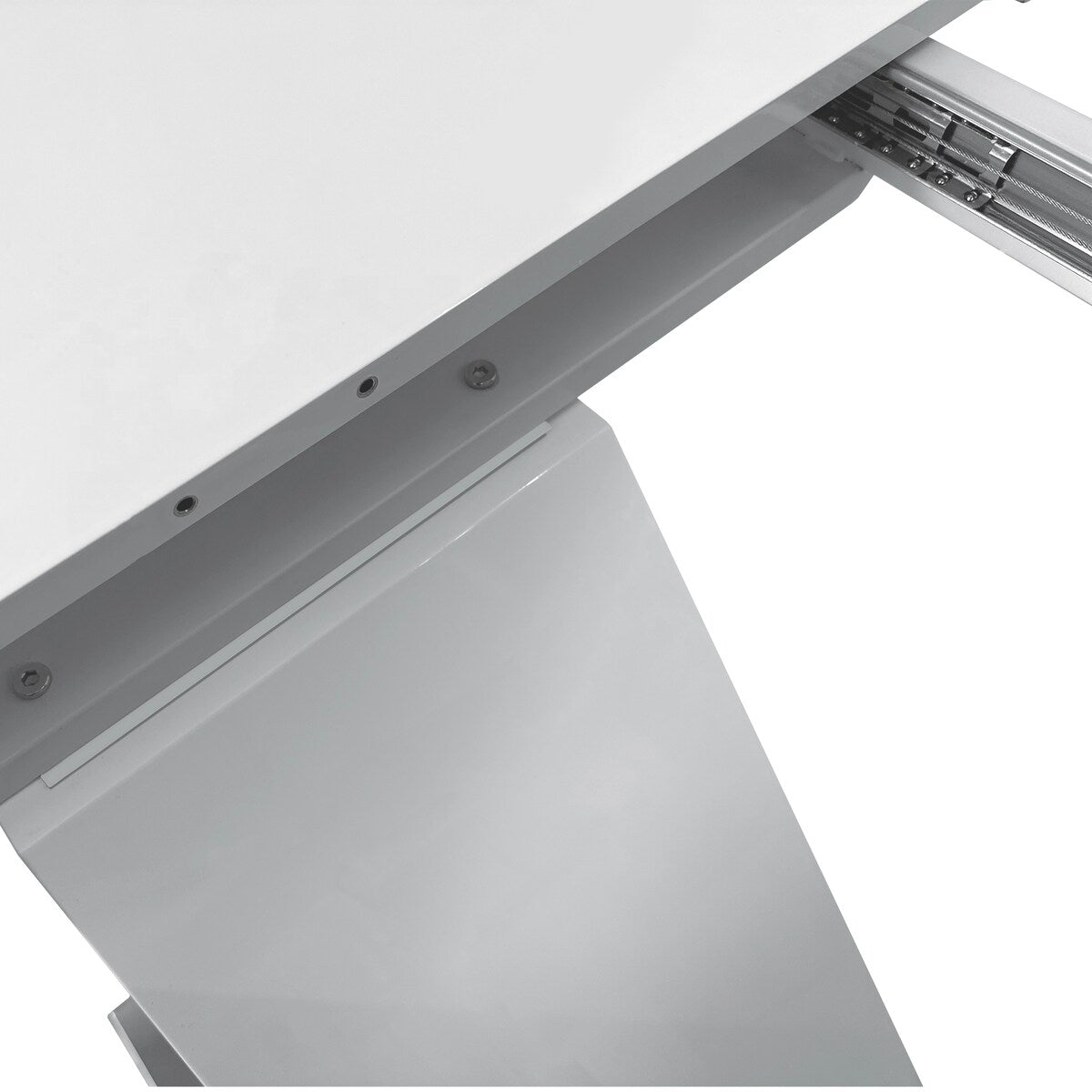 47.25"-63" Glossy Dining Table for 4-6 People, Extendable Dining Table with Crossed Metal Base and Stainless Steel Tubes