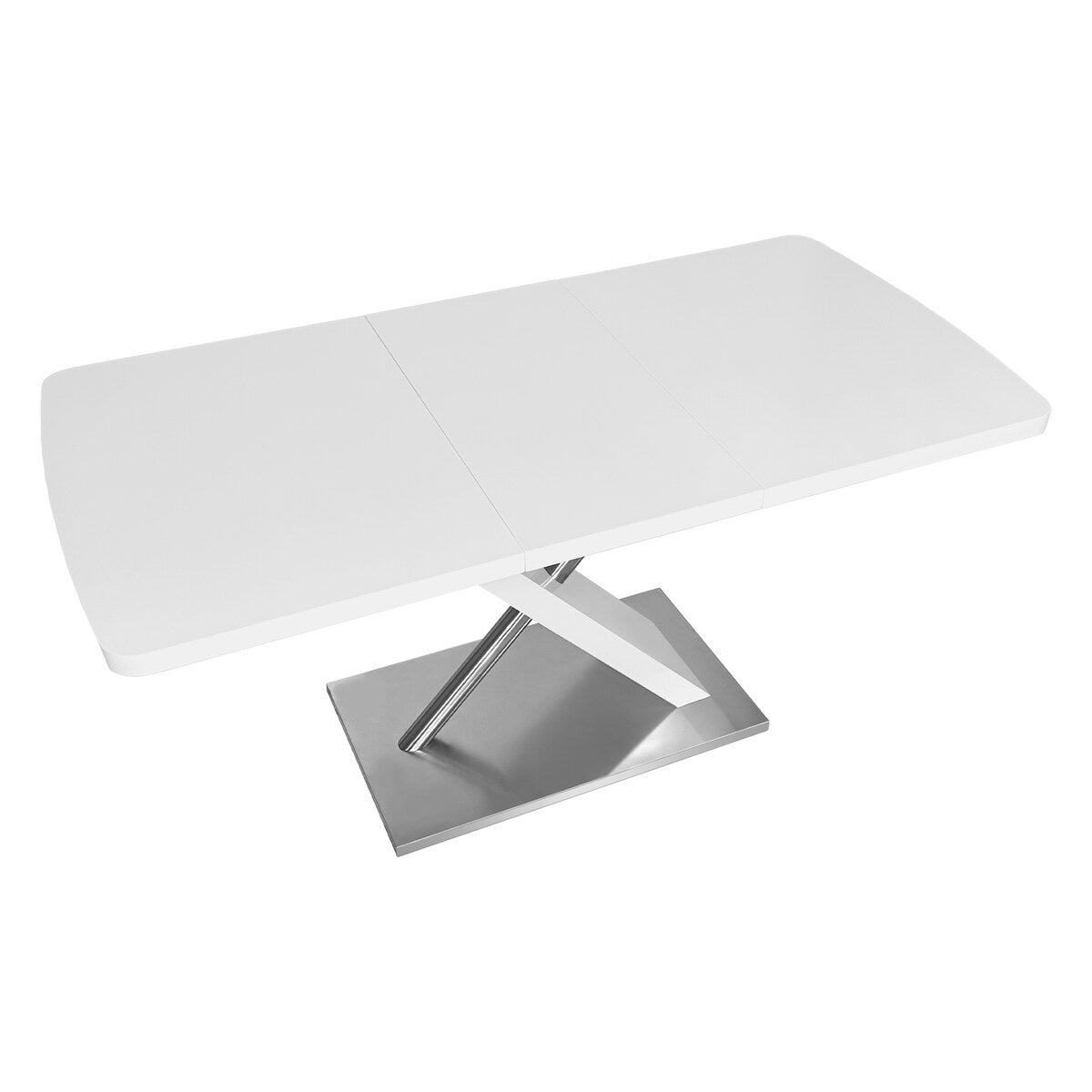 47.25"-63" Glossy Dining Table for 4-6 People, Extendable Dining Table with Crossed Metal Base and Stainless Steel Tubes
