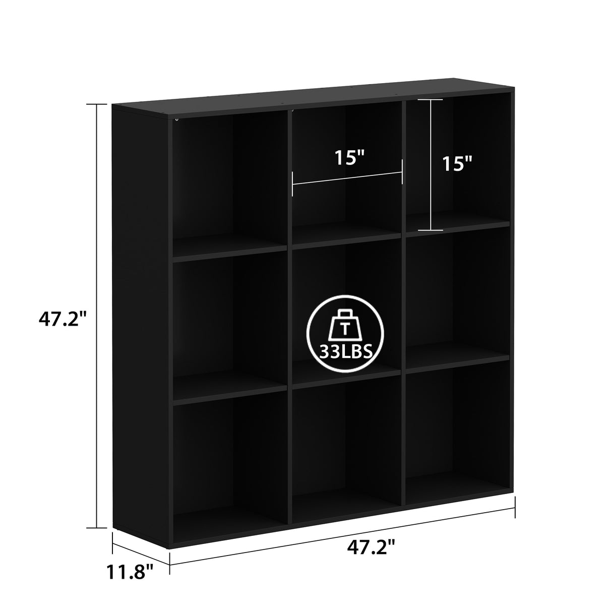47.2" Black 3x3 Cube Storage Bookcase Organizer,Bookshelves,
