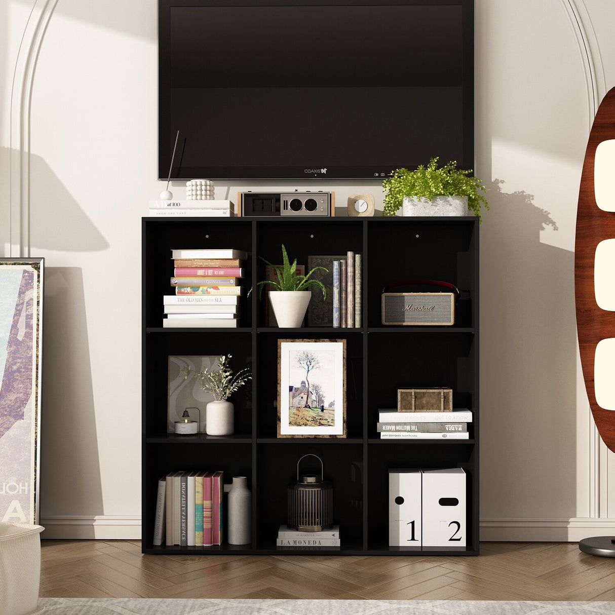 47.2" Black 3x3 Cube Storage Bookcase Organizer,Bookshelves,
