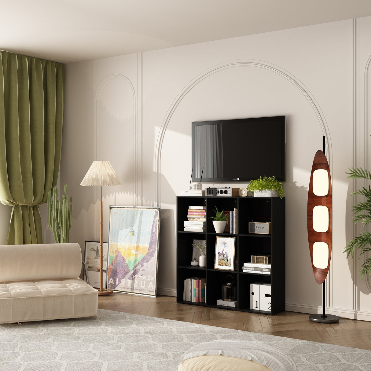 47.2" Black 3x3 Cube Storage Bookcase Organizer,Bookshelves,
