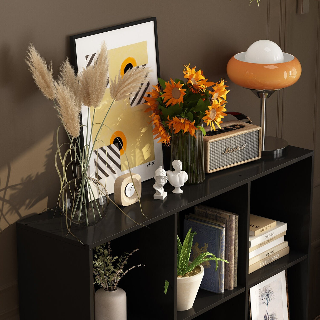 47.2" Black 3x3 Cube Storage Bookcase Organizer,Bookshelves,