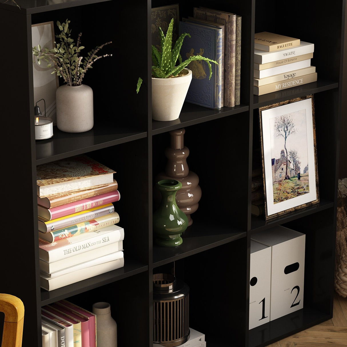 47.2" Black 3x3 Cube Storage Bookcase Organizer,Bookshelves,