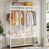 47.2" W Freestanding Closet Organizer for Hanging Clothes, Heavy Duty Garment Rack with 4 Drawers, 8 Hooks and Storage Shelves