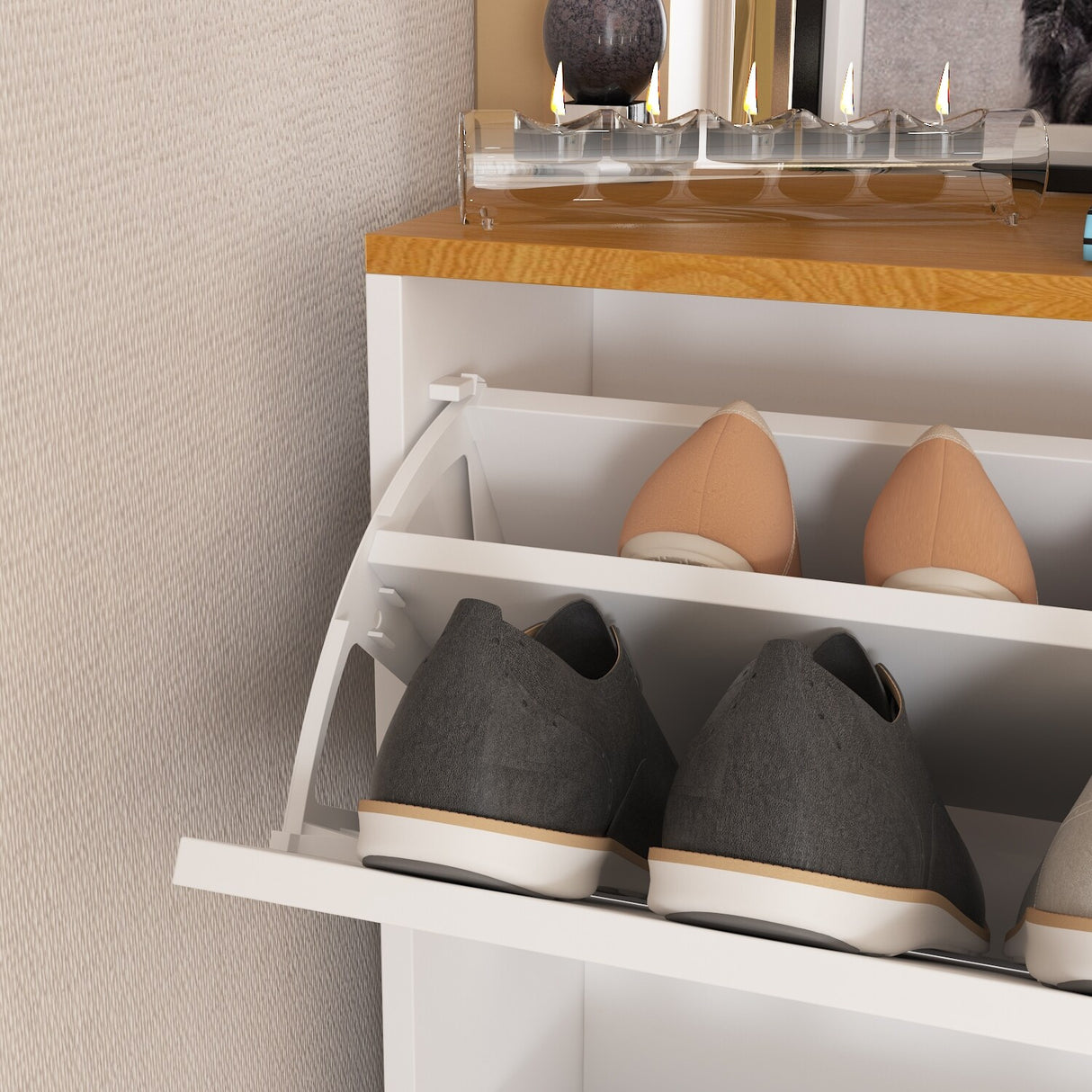 47.2"H Shoe Cabinet With 3 Flip Doors,White