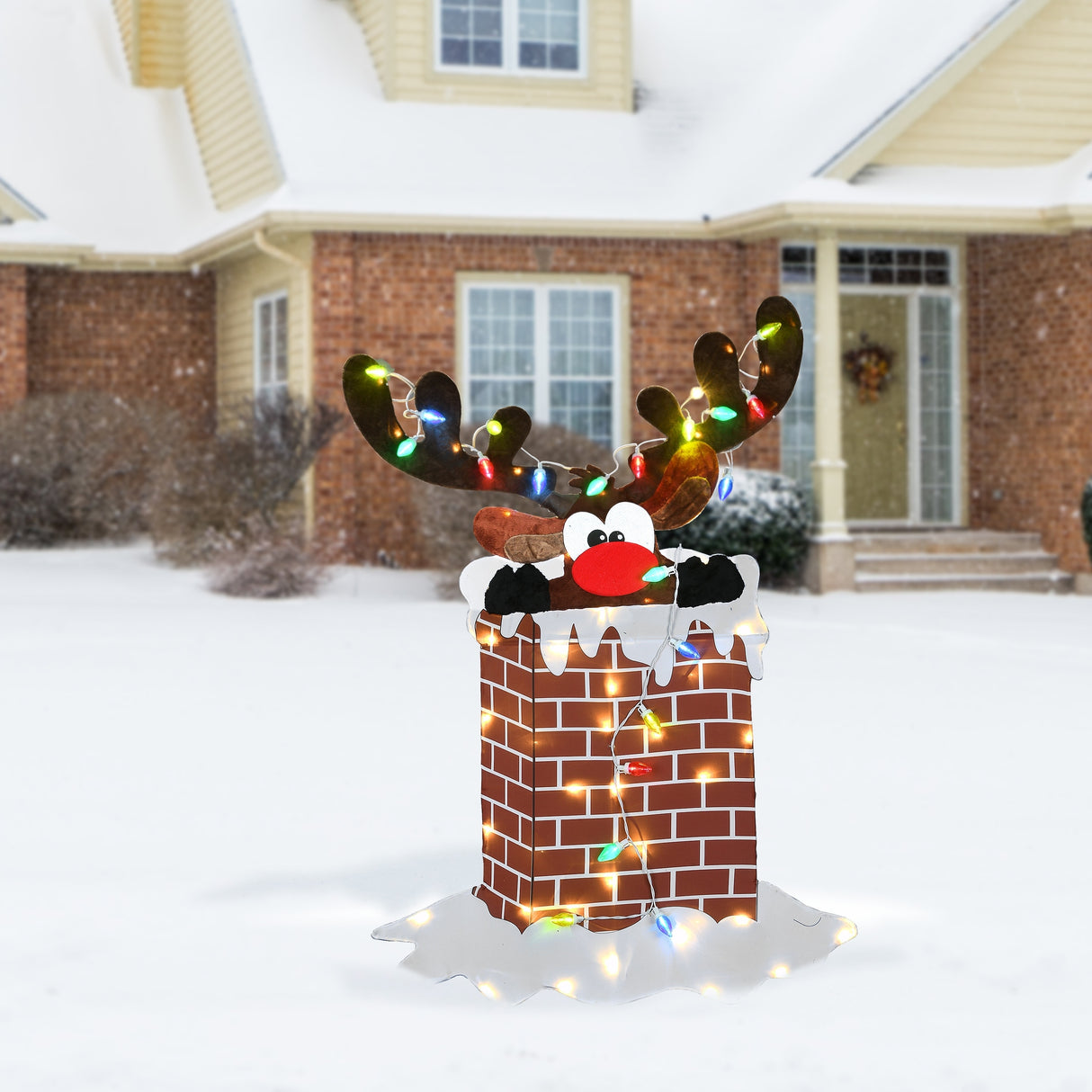 National Tree Company 47 in. Pre-Lit Reindeer Stuck in Chimney Decoration - Red - 47 in