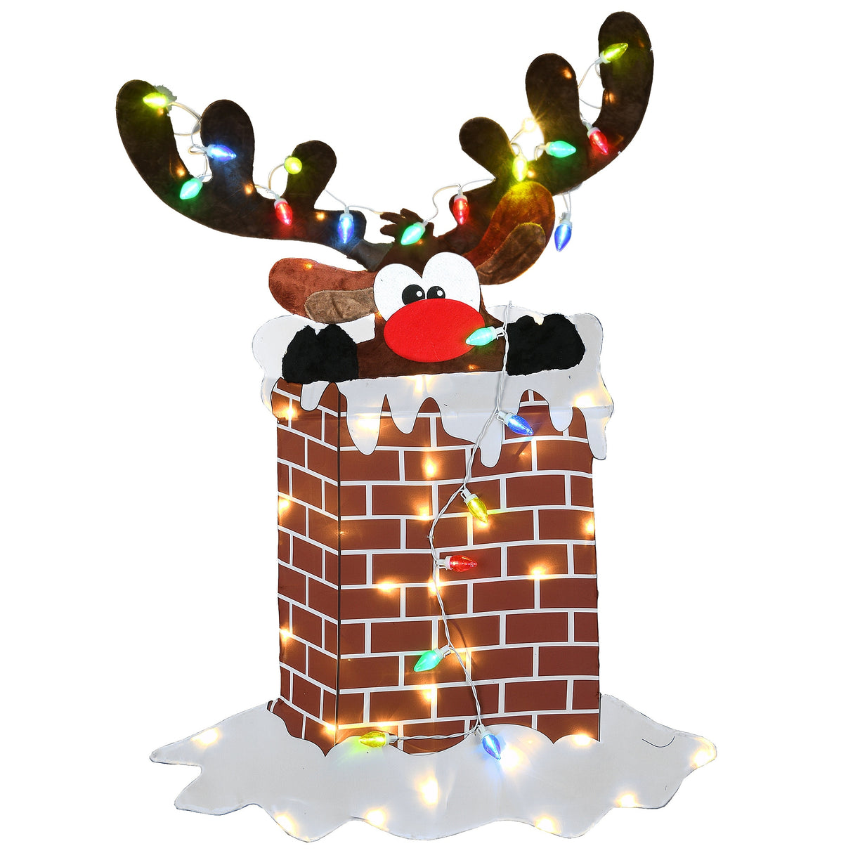 National Tree Company 47 in. Pre-Lit Reindeer Stuck in Chimney Decoration - Red - 47 in