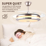 47" Retractable Ceiling Fan with Light Remote Control, Modern Silver Chandelier Ceiling Fan