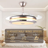 47" Retractable Ceiling Fan with Light Remote Control, Modern Silver Chandelier Ceiling Fan