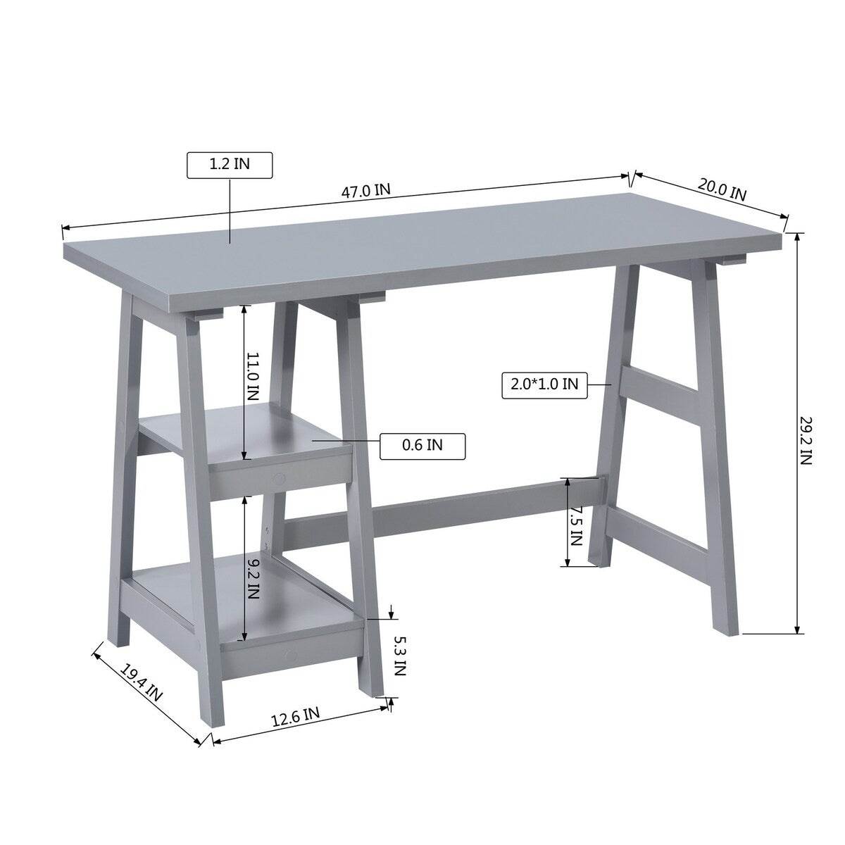 47" Writing Desk/Computer Desk with Open Tier , Constructed with Full Wood , Woodgrain Finish is Easy To Clean