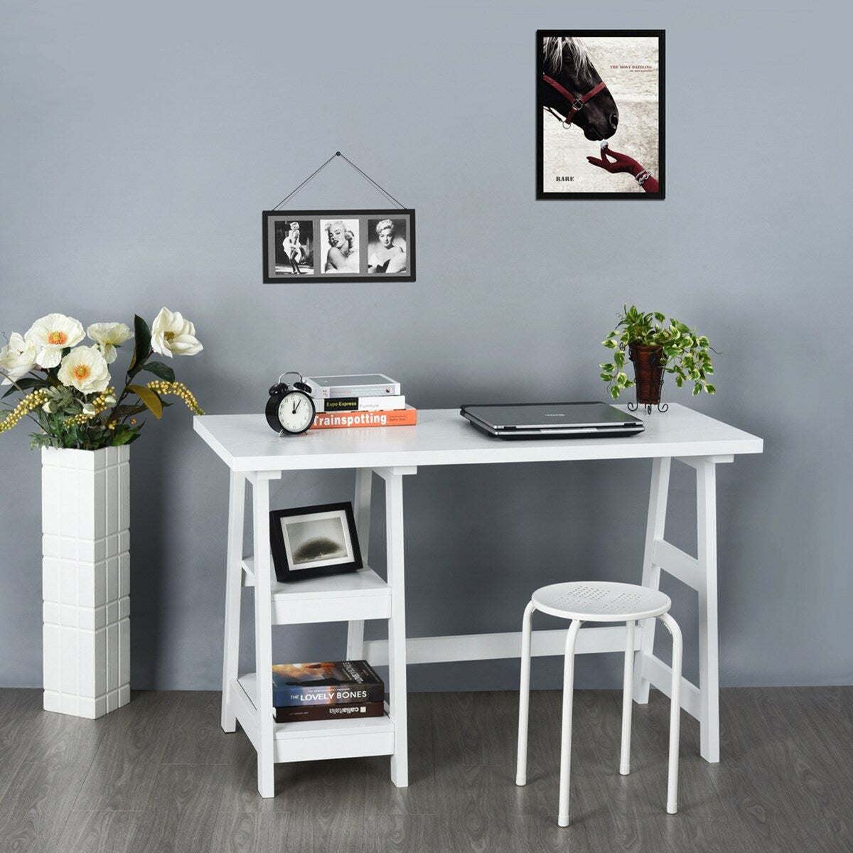 47" Writing Desk/Computer Desk with Open Tier , Constructed with Full Wood , Woodgrain Finish is Easy To Clean