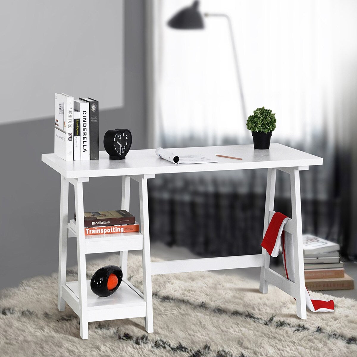 47" Writing Desk/Computer Desk with Open Tier , Constructed with Full Wood , Woodgrain Finish is Easy To Clean