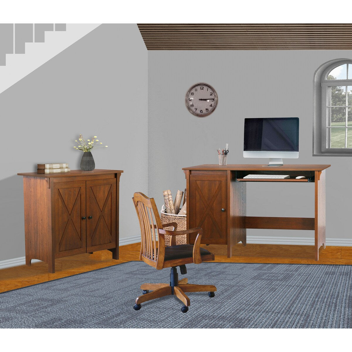 47" Writing Desk Espresso Writing Desk with Keyboard Tray and Enclosed Adjustable Shelf Cabinet - Home Office and Study