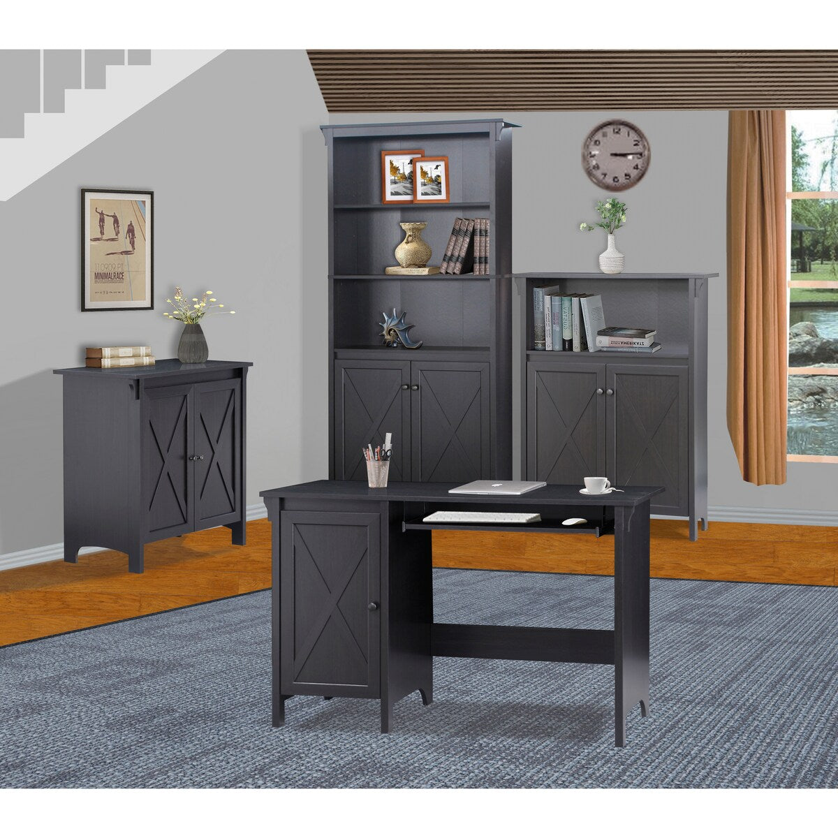 47" Writing Desk Espresso Writing Desk with Keyboard Tray and Enclosed Adjustable Shelf Cabinet - Home Office and Study