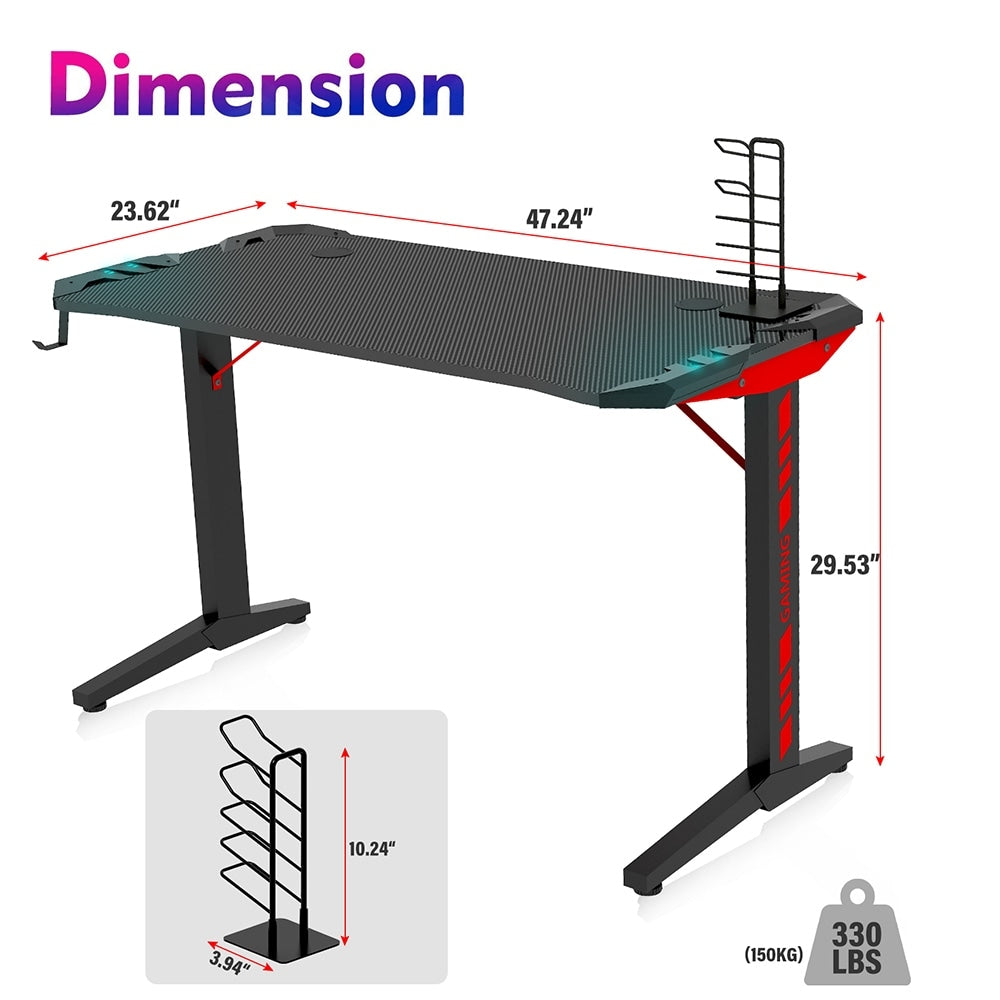 47"W Ergonomic Gaming Desk, T Shaped Office PC Computer Desk