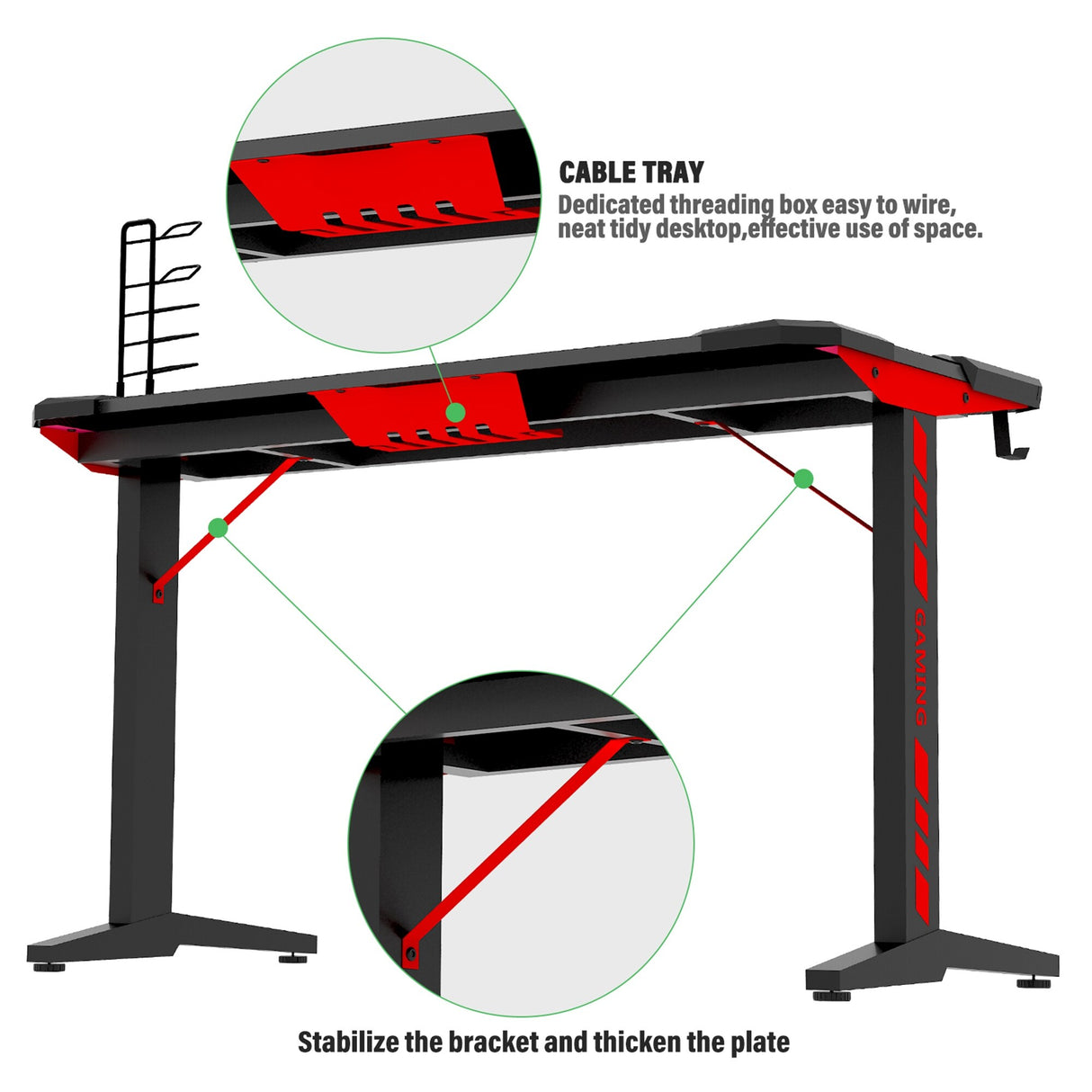 47"W Ergonomic Gaming Desk, T Shaped Office PC Computer Desk