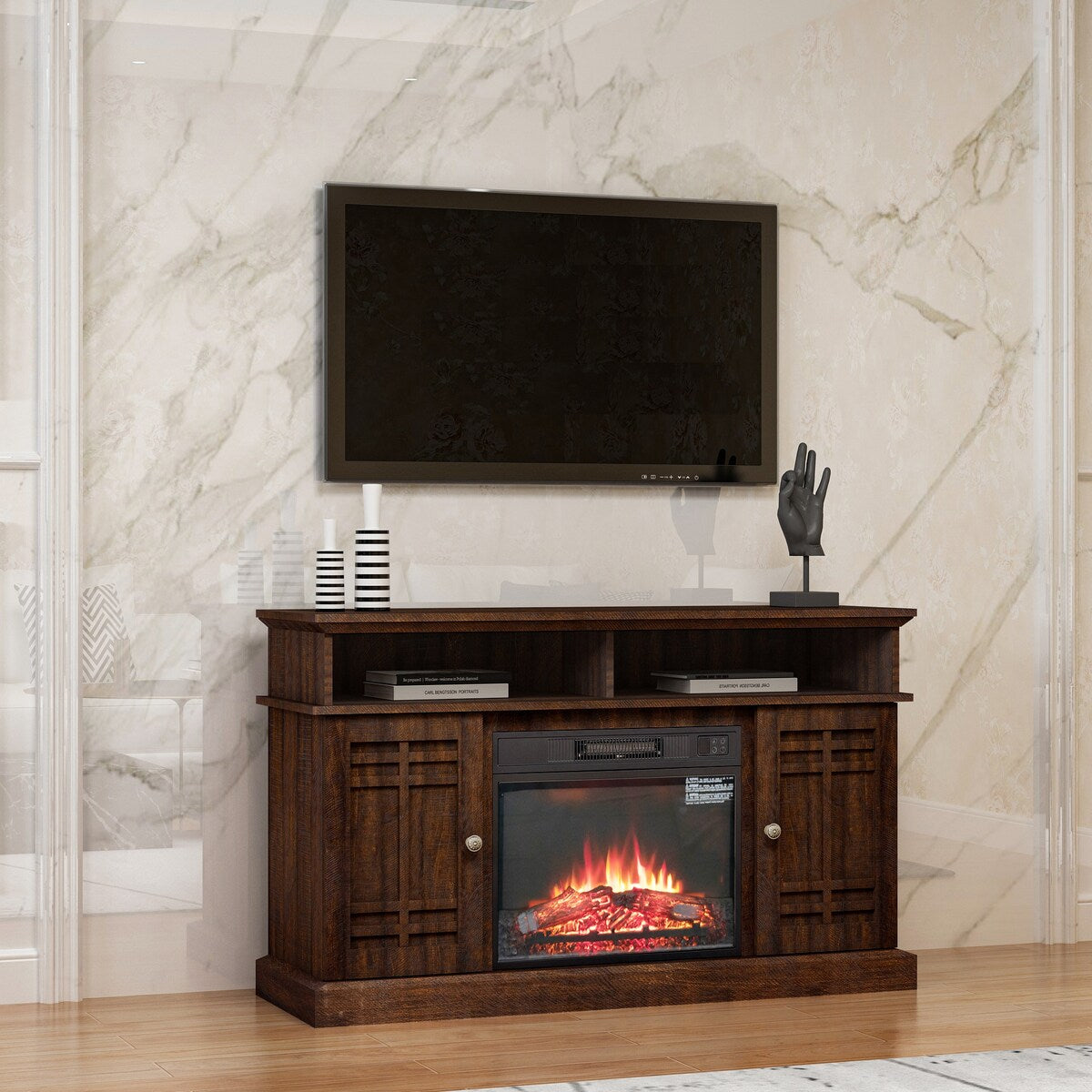 47"W Fireplace TV Stand & Entertainment Center, Remote Control - 47.64" L X 15.75" W x 29.13" H