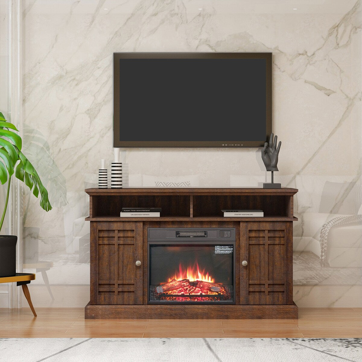 47"W Fireplace TV Stand & Entertainment Center, Remote Control - 47.64" L X 15.75" W x 29.13" H