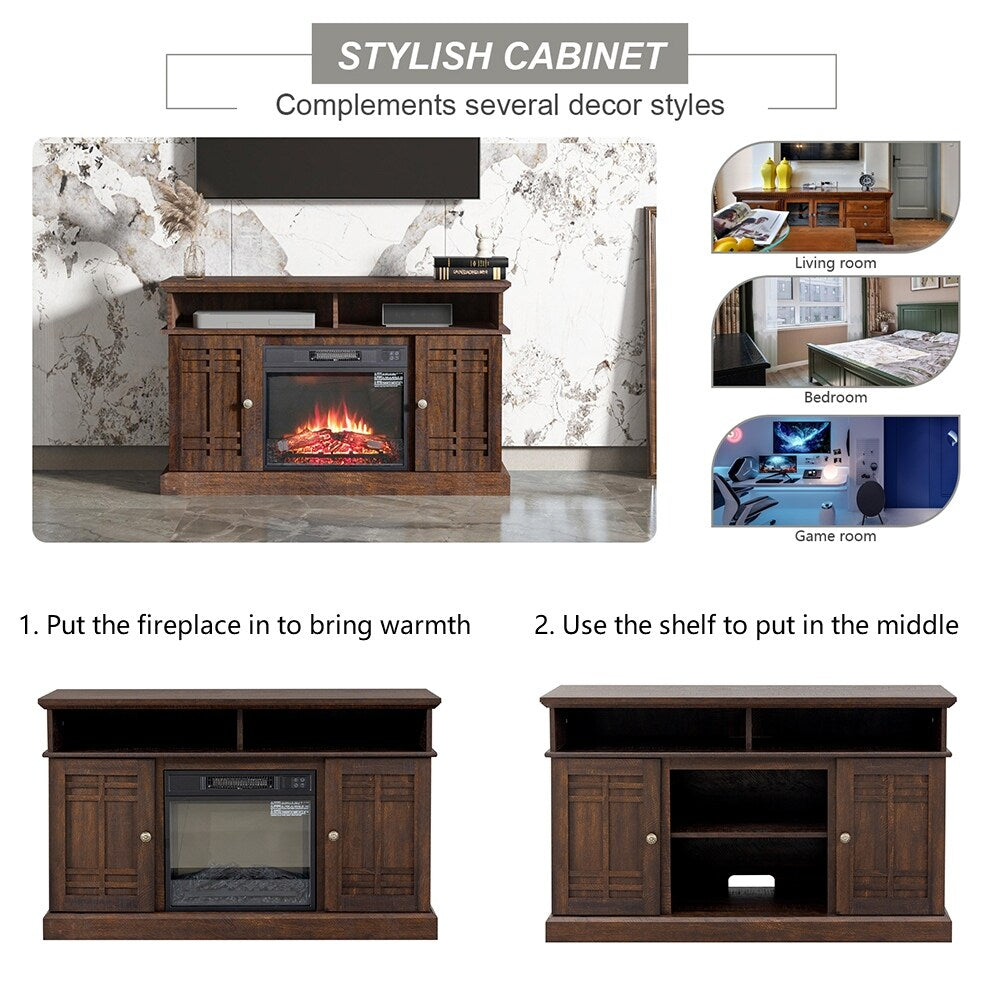 47"W Fireplace TV Stand & Entertainment Center, Remote Control - 47.64" L X 15.75" W x 29.13" H