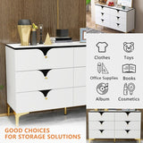 47"W Modern side cabinet 6 Chest of Drawers,Wide Storage Organizer Cabinet，White sideboard