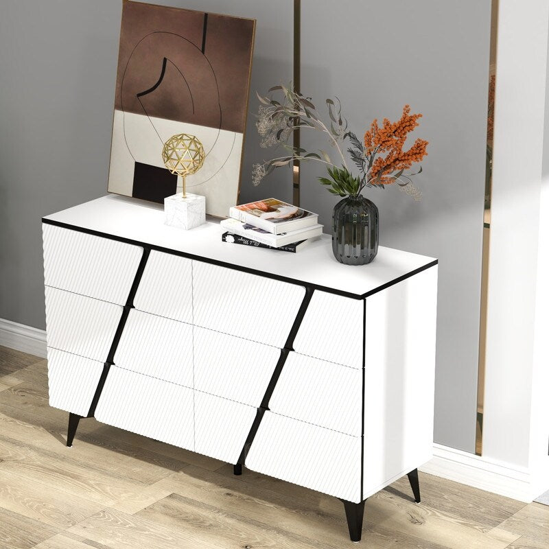47"W Storage Cabinet with 6 drawers,Wood Buffet Sideboard ,Large Cupboard with diagonal stripes