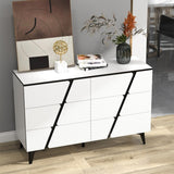 47"W Storage Cabinet with 6 drawers,Wood Buffet Sideboard ,Large Cupboard with diagonal stripes