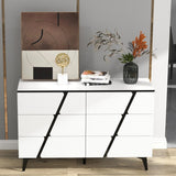 47"W Storage Cabinet with 6 drawers,Wood Buffet Sideboard ,Large Cupboard with diagonal stripes