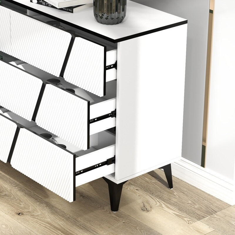 47"W Storage Cabinet with 6 drawers,Wood Buffet Sideboard ,Large Cupboard with diagonal stripes