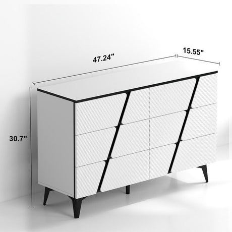 47"W Storage Cabinet with 6 drawers,Wood Buffet Sideboard ,Large Cupboard with diagonal stripes