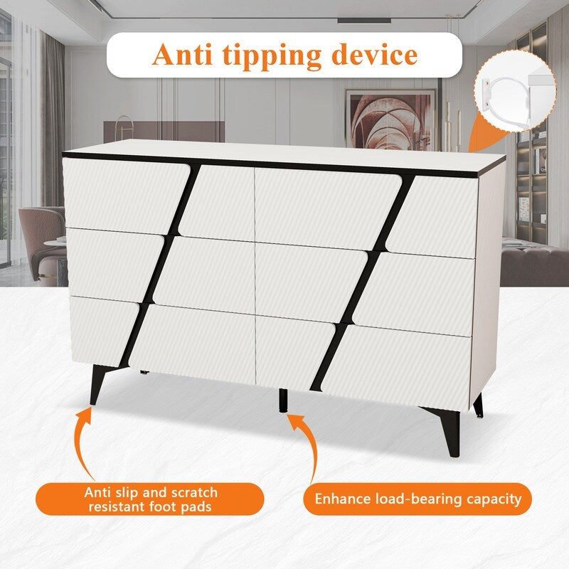47"W Storage Cabinet with 6 drawers,Wood Buffet Sideboard ,Large Cupboard with diagonal stripes