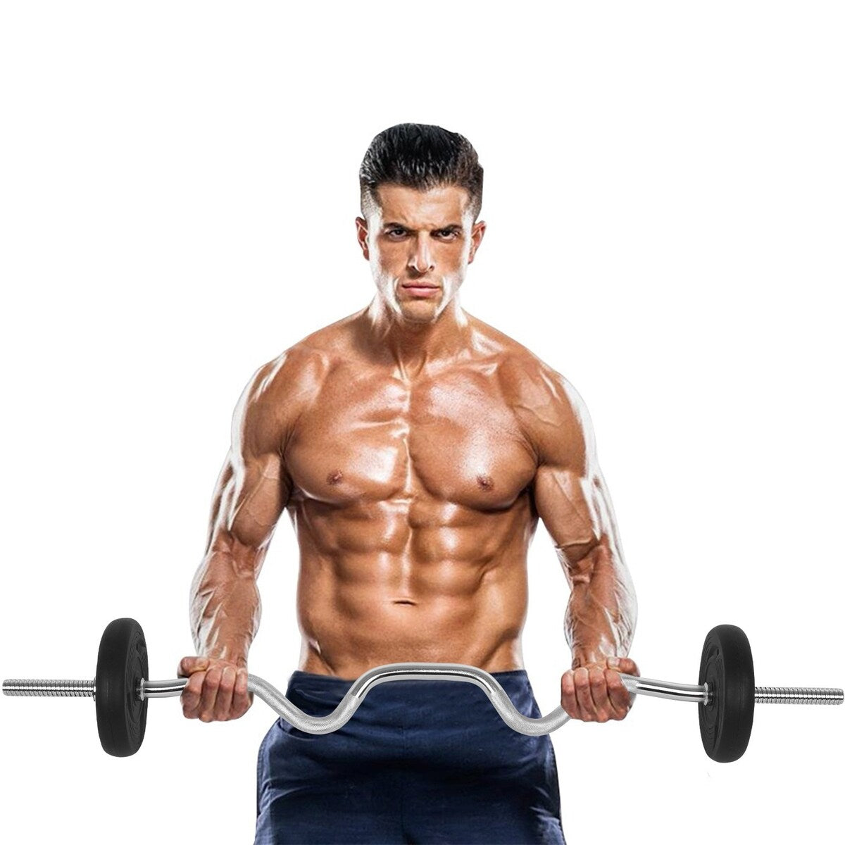 47'' Super Curl Weightlifting Barbell Bar Fitness Equipment For Home