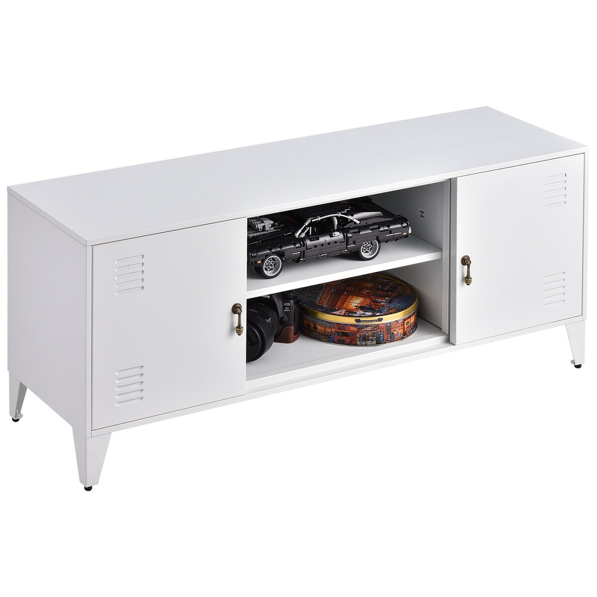 47''W Industrial Metal Storage TV Stand with 2 Door Cabinet&2-Tier Shelf