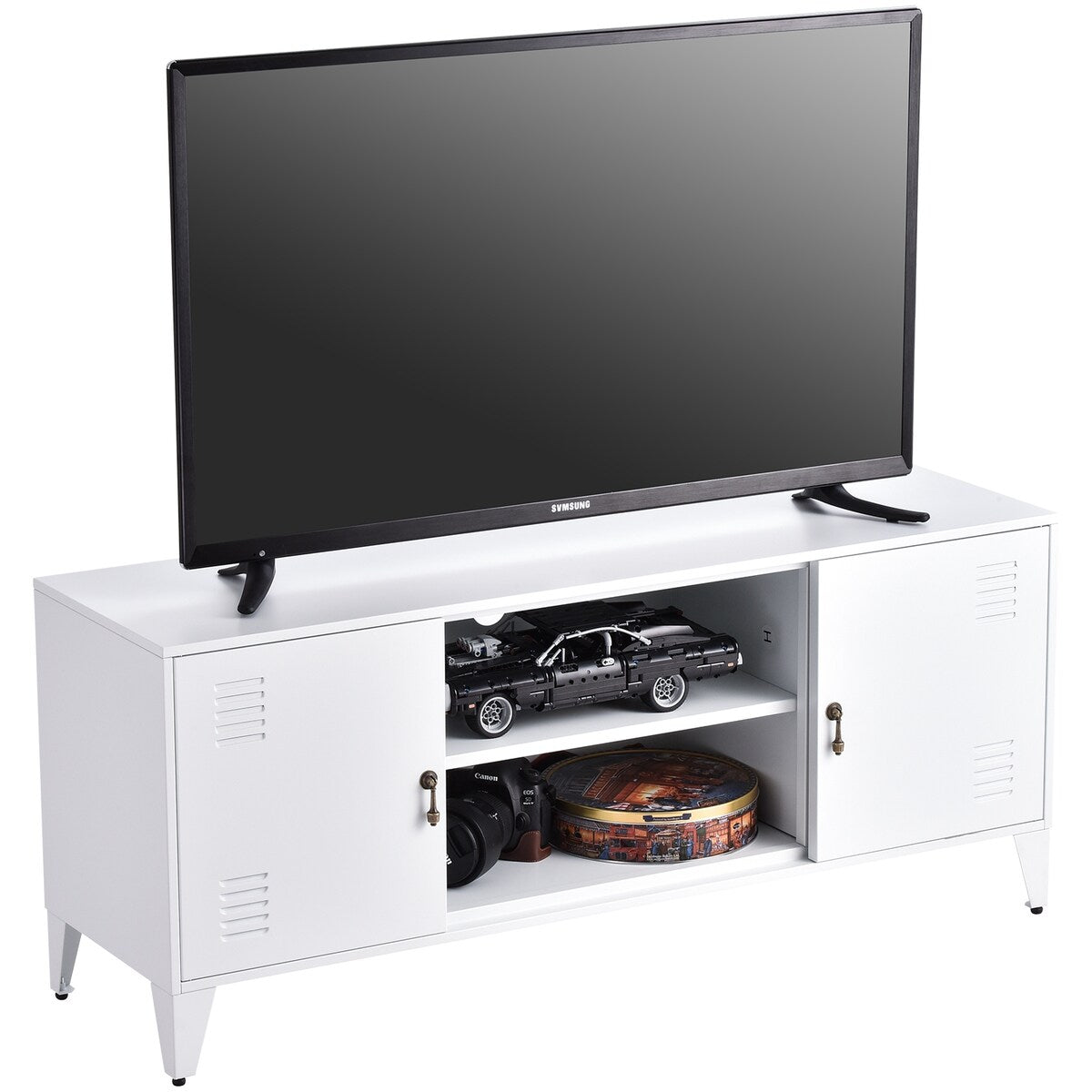 47''W Industrial Metal Storage TV Stand with 2 Door Cabinet&2-Tier Shelf