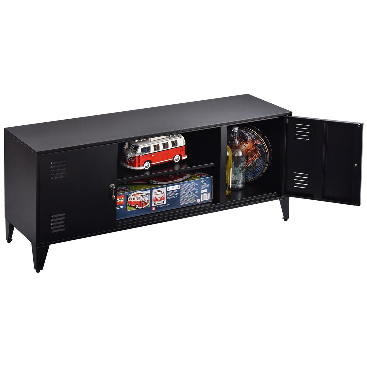 47''W Industrial Metal Storage TV Stand with 2 Door Cabinet&2-Tier Shelf