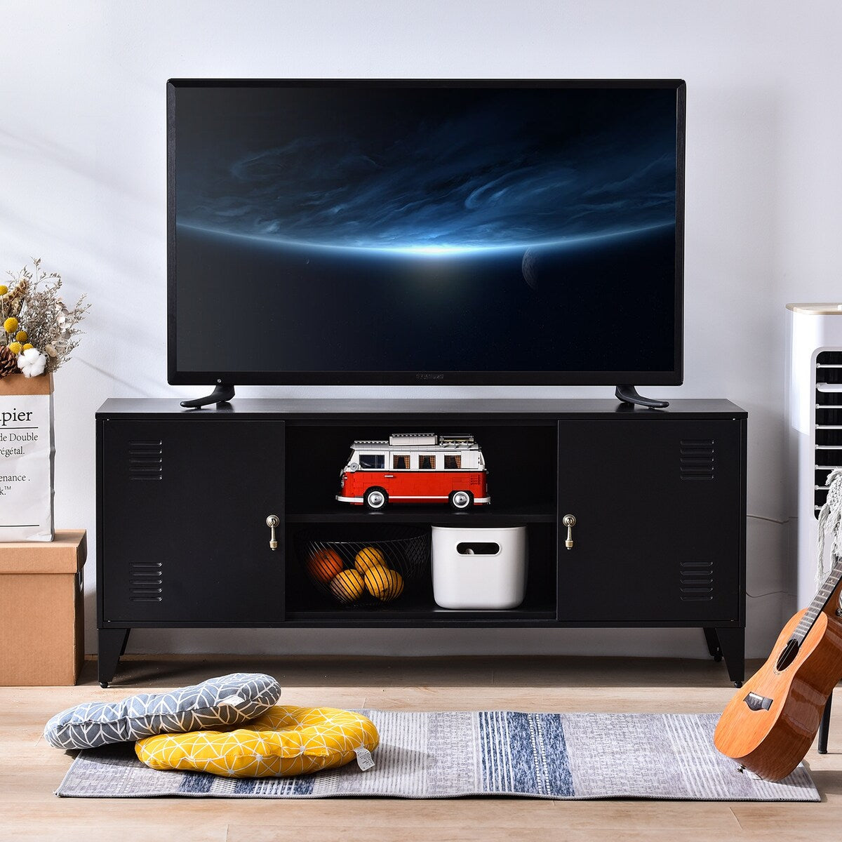 47''W Industrial Metal Storage TV Stand with 2 Door Cabinet&2-Tier Shelf