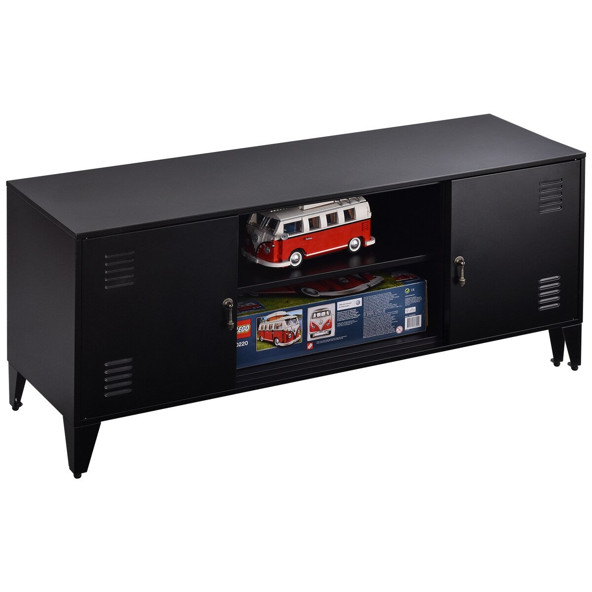 47''W Industrial Metal Storage TV Stand with 2 Door Cabinet&2-Tier Shelf