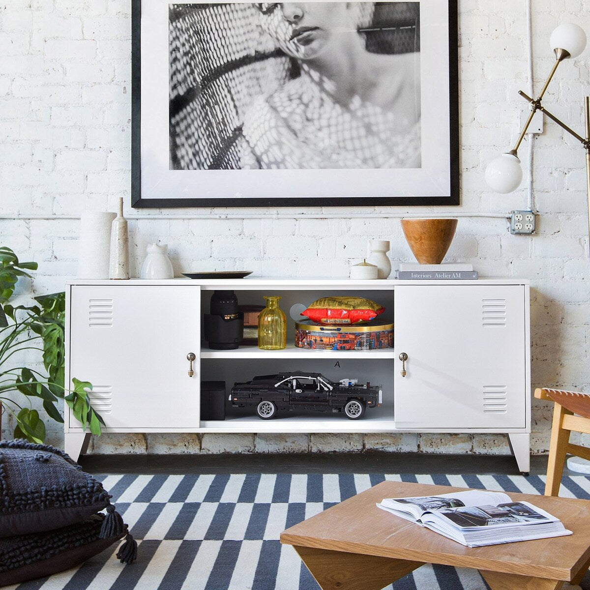 47''W Industrial Metal Storage TV Stand with 2 Door Cabinet&2-Tier Shelf