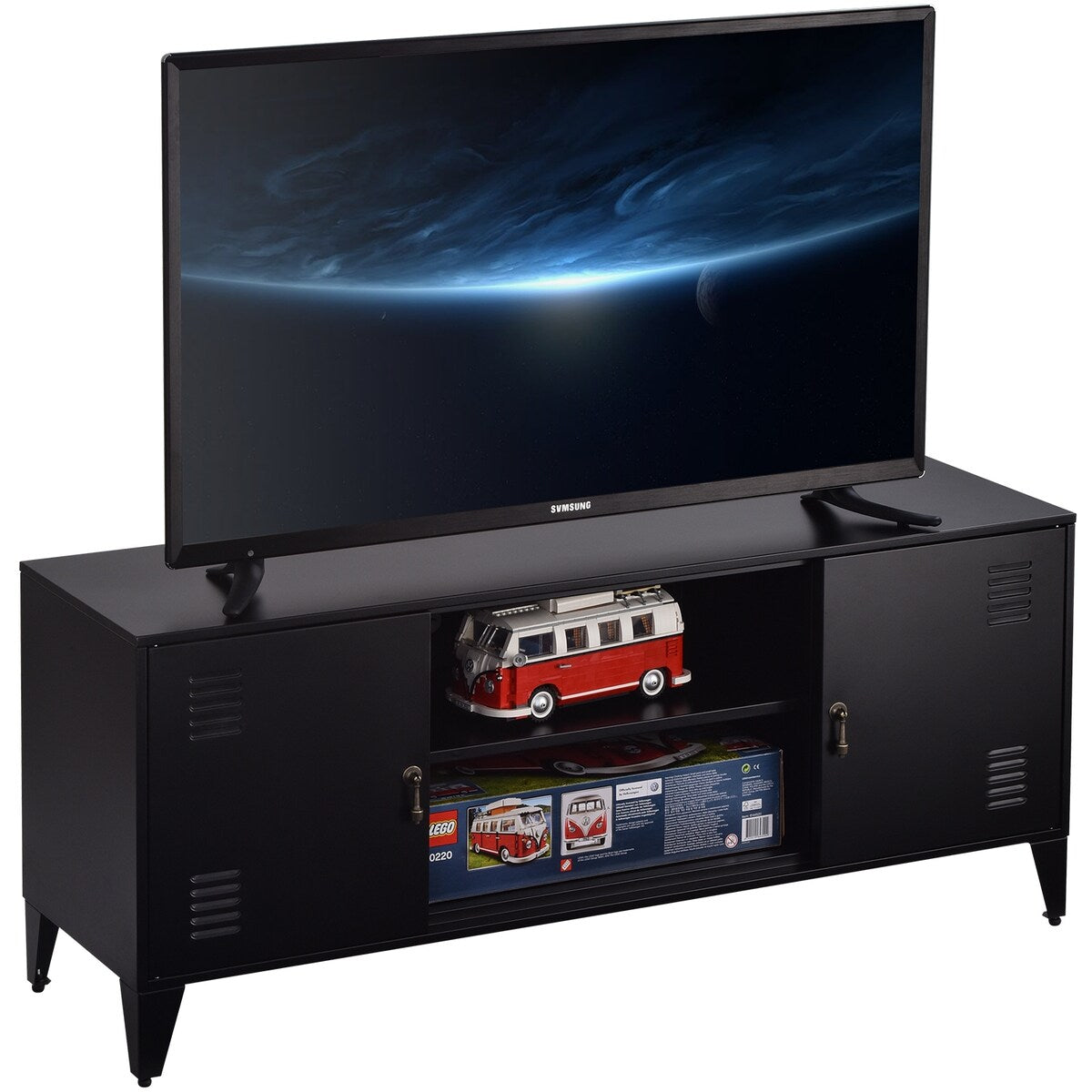 47''W Industrial Metal Storage TV Stand with 2 Door Cabinet&2-Tier Shelf