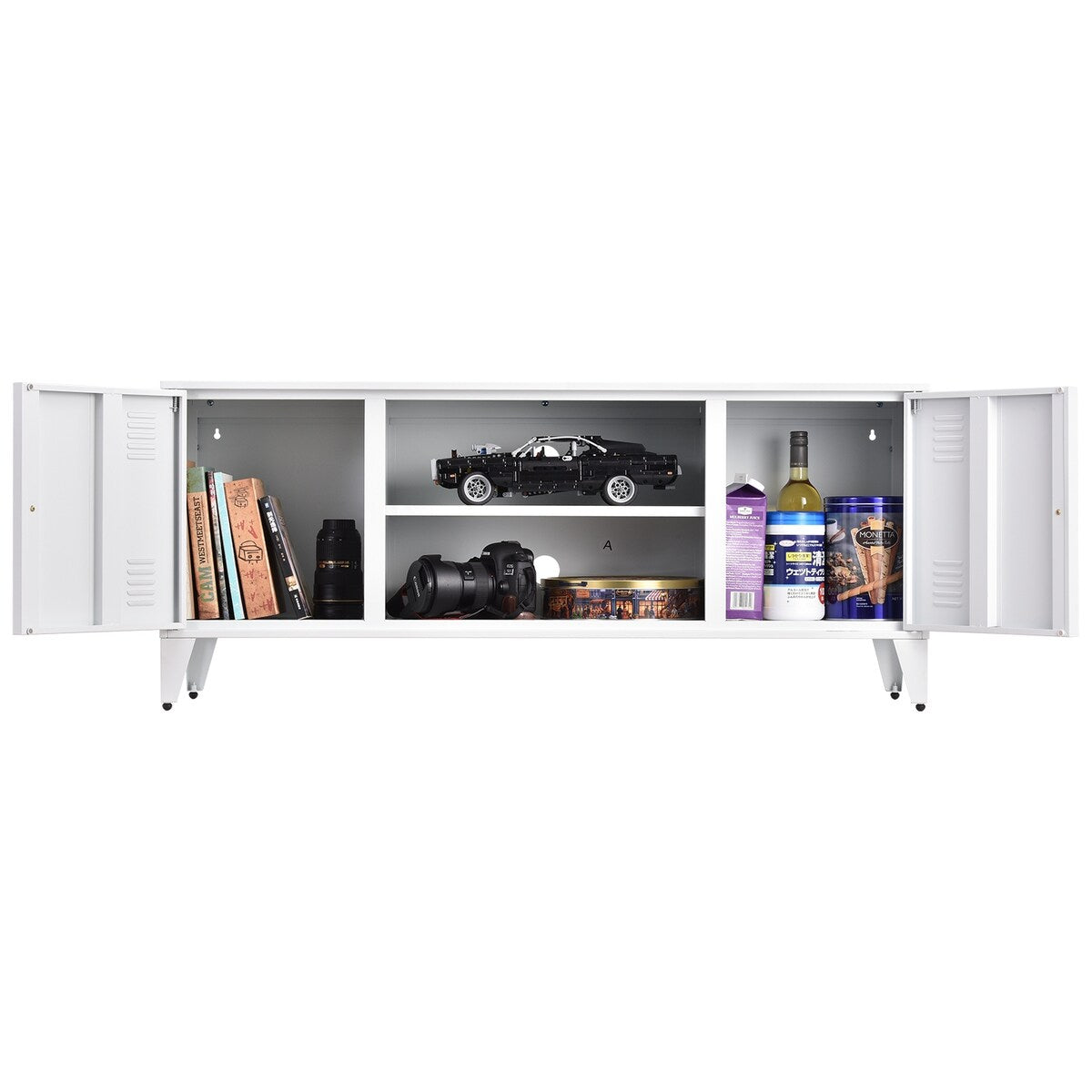 47''W Industrial Metal Storage TV Stand with 2 Door Cabinet&2-Tier Shelf