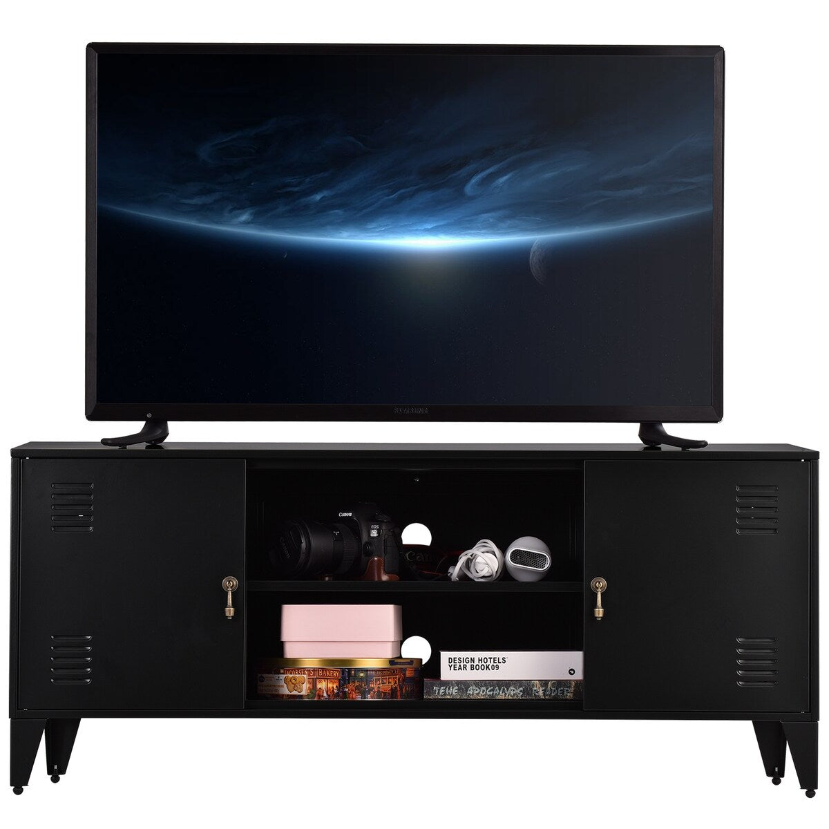 47''W Industrial Metal Storage TV Stand with 2 Door Cabinet&2-Tier Shelf