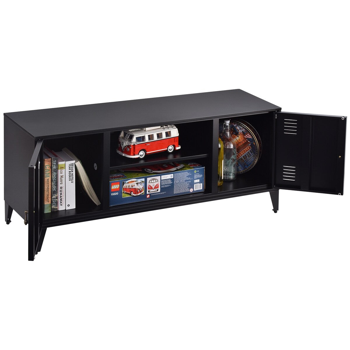 47''W Industrial Metal Storage TV Stand with 2 Door Cabinet&2-Tier Shelf